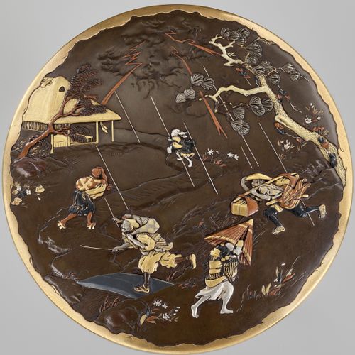 INOUE OF KYOTO: A SUPERB AND LARGE CIRCULAR INLAID BRONZE BOX AND COVER INOUE DE&hellip;