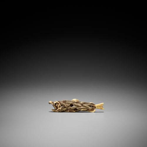 A GOOD IVORY NETSUKE OF A DRIED FISH 一件好的象牙鱼干网罩
日本，18世纪末至19世纪初，江户时代（1615-1868）

&hellip;