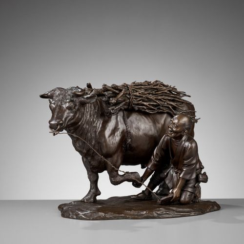 AKASOFU GYOKKO: A FINE AND LARGE BRONZE MODEL OF AN OX AND OXHERD AKASOFU GYOKKO&hellip;