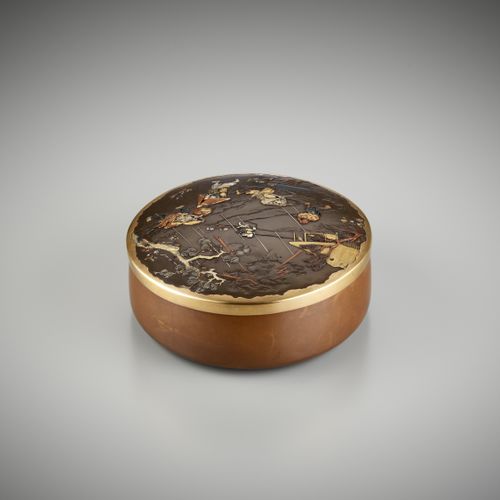 INOUE OF KYOTO: A SUPERB AND LARGE CIRCULAR INLAID BRONZE BOX AND COVER INOUE VO&hellip;