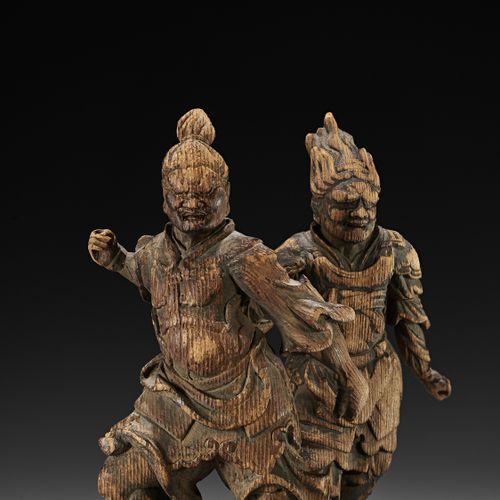 TWO UNUSUAL WOOD FIGURES OF BISHAMONTEN AND FUDO MYO-O 两幅不寻常的比沙门天和福多妙王木雕
日本，17-1&hellip;
