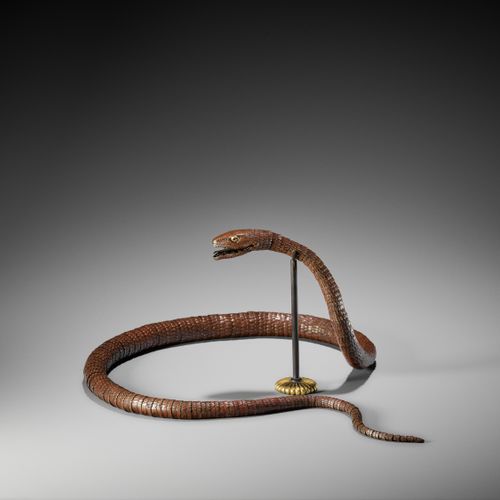 A RARE AND IMPRESSIVE PATINATED BRONZE ARTICULATED MODEL OF A SNAKE Seltenes und&hellip;