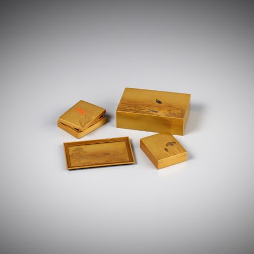 A SUPERB GOLD LACQUER INCENSE BOX AND COVER WITH INTERIOR TRAY AND TWO BOXES UNA&hellip;