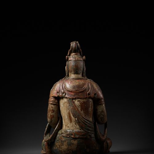 A POLYCHROME PAINTED WOOD FIGURE OF GUANYIN, MING DYNASTY A POLYCHROME PAINTED W&hellip;
