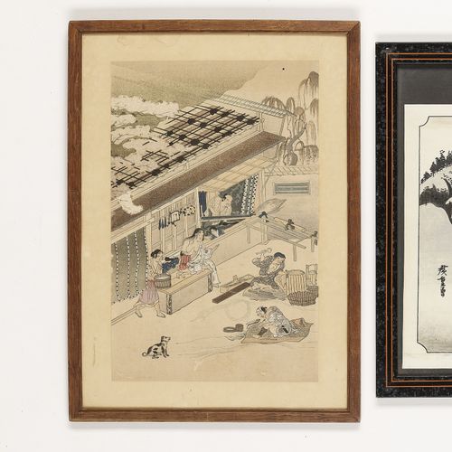 A GROUP OF TWO PAINTINGS AND ONE WOODBLOCK PRINT A GROUP OF TWO PAINTINGS AND ON&hellip;