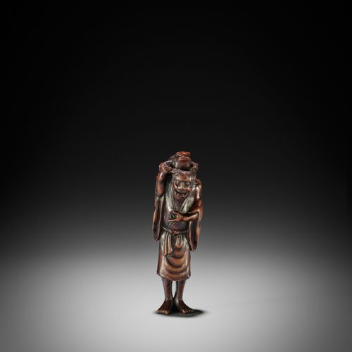 TADATOSHI: A LARGE WOOD NETSUKE OF GAMA SENNIN TADATOSHI: A LARGE WOOD NETSUKE o&hellip;