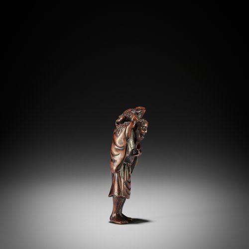 TADATOSHI: A LARGE WOOD NETSUKE OF GAMA SENNIN TADATOSHI: A LARGE WOOD NETSUKE o&hellip;