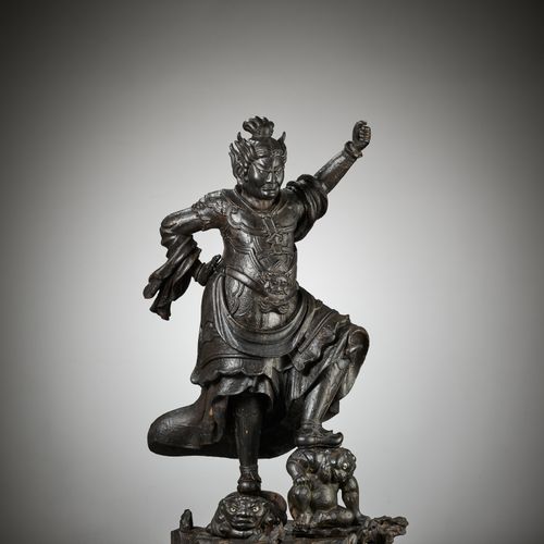 A LARGE AND IMPRESSIVE WOOD FIGURE OF ZOCHOTEN (VIRUDHAKA) A LARGE AND IMPRESSIV&hellip;