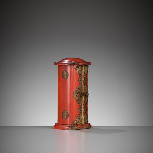 A FINE GOLD AND RED LACQUER ZUSHI (PORTABLE SHRINE) DEPICTING BISHAMONTEN UN SUP&hellip;