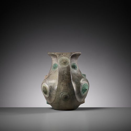 A BLACK POTTERY AMPHORA WITH APPLIED BRONZE BOSSES, HAN DYNASTY A BLACK POTTERY &hellip;