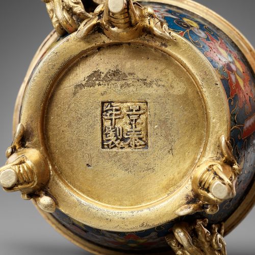 A CLOISONNÉ ENAMEL AND GILT BRONZE 'LOTUS' CENSER, JINGTAI MARK, MING DYNASTY A &hellip;