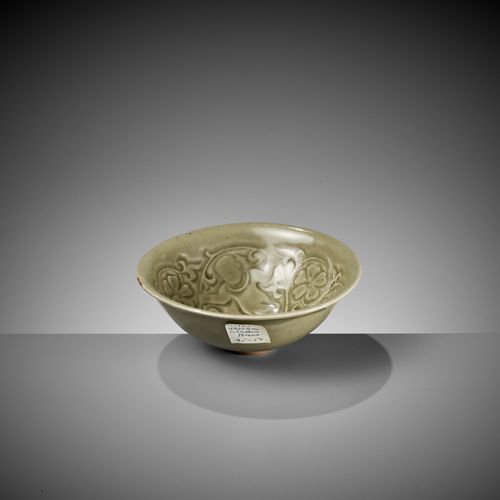 A MOLDED AND INCISED YAOZHOU CELADON 'TWO BOYS' CONICAL BOWL, NORTHERN SONG DYNA&hellip;