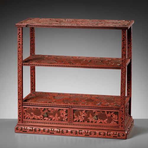 A FINE CINNABAR LACQUER DISPLAY STAND, QING DYNASTY FINE CINNABAR LACQUER DISPLA&hellip;