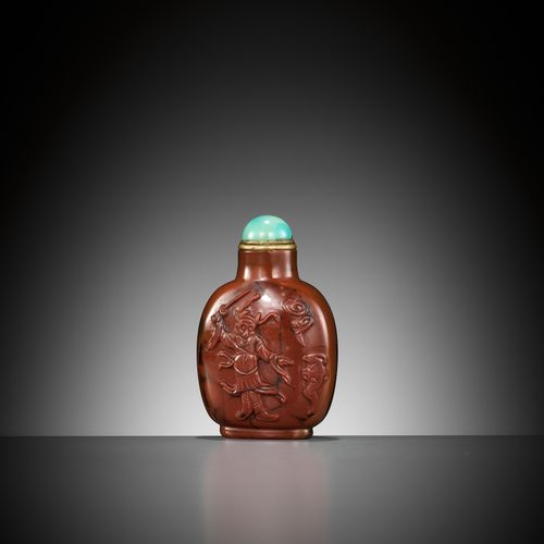 A RARE CAMEO JASPER SNUFF BOTTLE, OFFICIAL SCHOOL, QING DYNASTY RARE BOUTEILLE À&hellip;