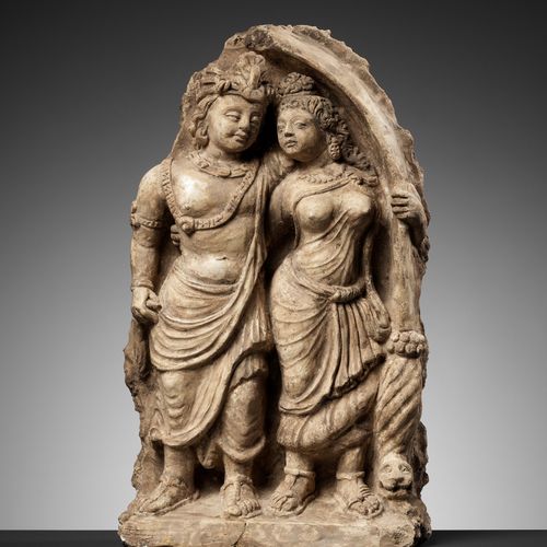 A RARE 'NOBLE COUPLE UNDER ARCH' STUCCO RELIEF, ANCIENT REGION OF GANDHARA RARE &hellip;