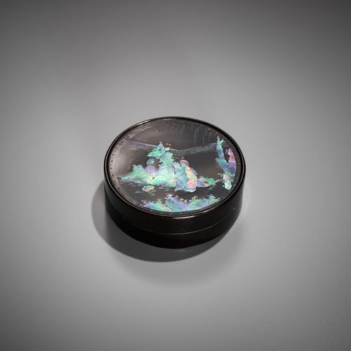 A MOTHER-OF-PEARL INLAID BLACK LACQUER 'ROMANCE OF THE WESTERN CHAMBER' BOX AND &hellip;