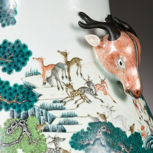 A FAMILLE ROSE 'HUNDRED DEER' HU-FORM VASE, GUANGXU MARK AND PERIOD A FAMILLE RO&hellip;