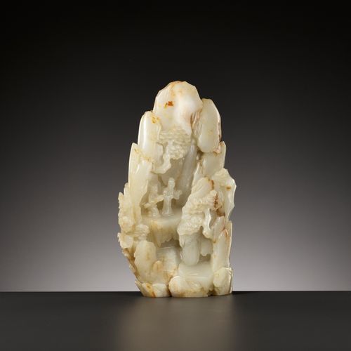 AN IMPORTANT AND RARE PALE CELADON AND RUSSET JADE MOUNTAIN, 18TH CENTURY WICHTI&hellip;