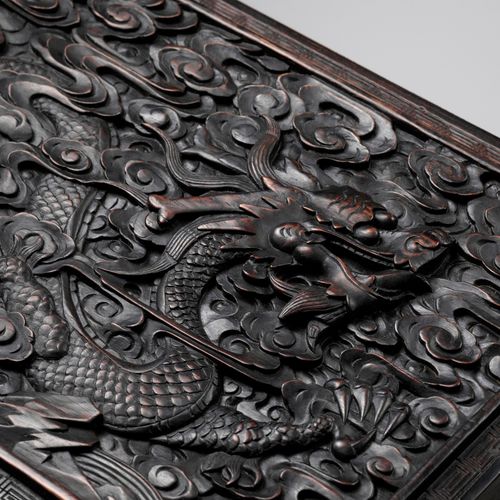 AN IMPERIAL 'DRAGON' HARDWOOD CHEST, COMMEMORATING THE RENOVATION OF THE JADE PE&hellip;