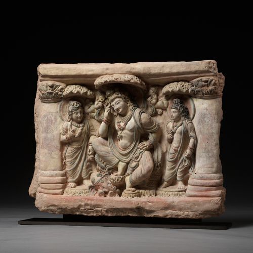 AN EXTRAORDINARILY RARE AND SPECTACULAR TERRACOTTA RELIEF OF A THINKING PRINCE S&hellip;