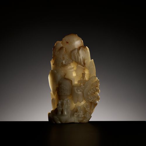 AN IMPORTANT AND RARE PALE CELADON AND RUSSET JADE MOUNTAIN, 18TH CENTURY 一件重要而罕&hellip;