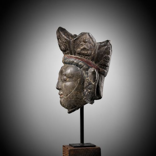 A MAGNIFICENT LIMESTONE HEAD OF GUANYIN, YUAN TO MING DYNASTY MAGNIFICENT LIMEST&hellip;