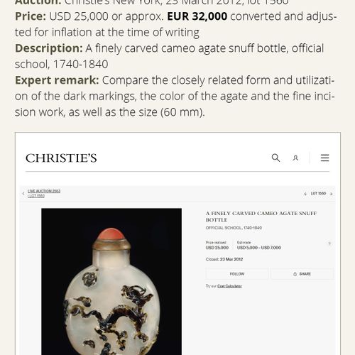 A CAMEO AGATE SNUFF BOTTLE, OFFICIAL SCHOOL, 1740-1840 UNA BOTTIGLIA DA SNUFF DI&hellip;