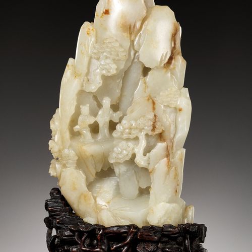 AN IMPORTANT AND RARE PALE CELADON AND RUSSET JADE MOUNTAIN, 18TH CENTURY UN'IMP&hellip;