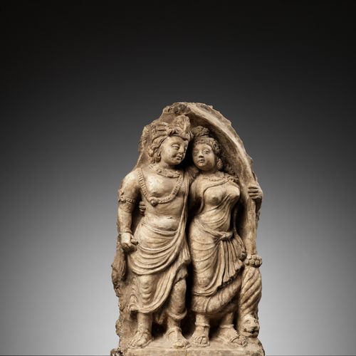 A RARE 'NOBLE COUPLE UNDER ARCH' STUCCO RELIEF, ANCIENT REGION OF GANDHARA RARE &hellip;