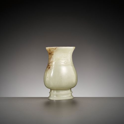 A RARE ARCHAISTIC 'SHANG BRONZE IMITATION' JADE VESSEL, ZHI, LATE SONG TO EARLY &hellip;