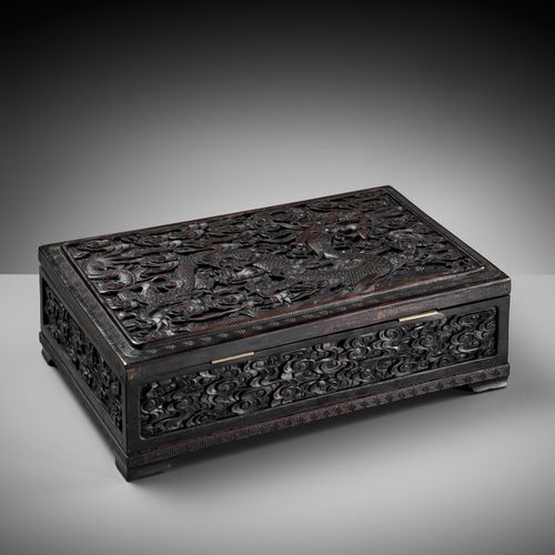 AN IMPERIAL 'DRAGON' HARDWOOD CHEST, COMMEMORATING THE RENOVATION OF THE JADE PE&hellip;