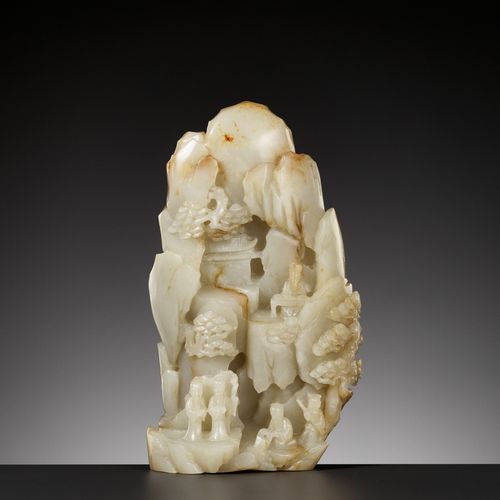 AN IMPORTANT AND RARE PALE CELADON AND RUSSET JADE MOUNTAIN, 18TH CENTURY 一件重要而罕&hellip;