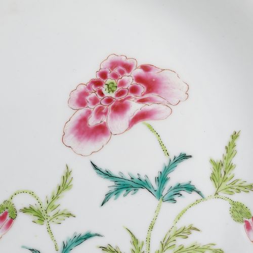 A FAMILLE ROSE 'BUTTERFLY AND FLOWERS' SAUCER DISH, YONGZHENG MARK AND PERIOD A &hellip;
