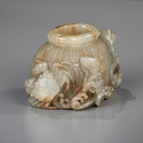 A FINE CELADON JADE 'FISH BASKET' BRUSH WASHER, 18TH-19TH CENTURY LAVE-BROUSSE E&hellip;