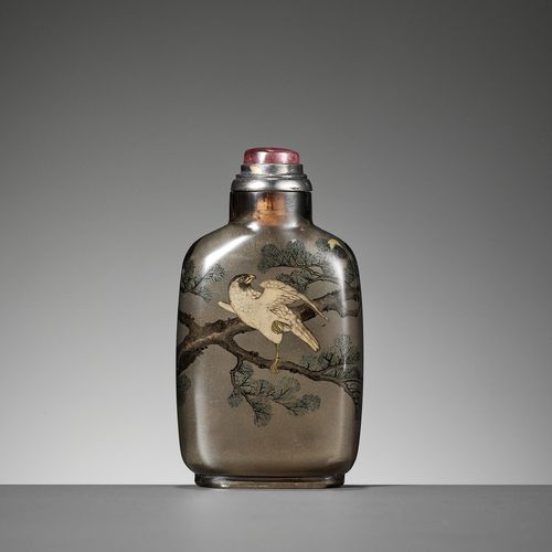 AN INSIDE-PAINTED 'HAWK AND MOON' SMOKY CRYSTAL SNUFF BOTTLE, BY YE ZHONGSAN, DA&hellip;