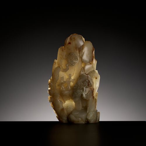 AN IMPORTANT AND RARE PALE CELADON AND RUSSET JADE MOUNTAIN, 18TH CENTURY IMPORT&hellip;