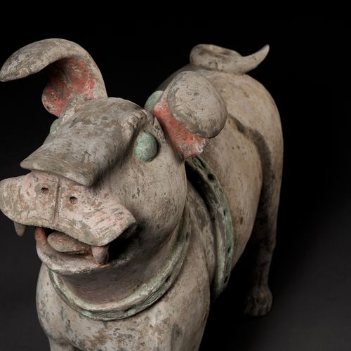 A MASSIVE PAINTED POTTERY FIGURE OF A GUARDIAN DOG, LATE EASTERN HAN TO SIX DYNA&hellip;