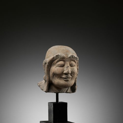 AN UNUSUAL SANDSTONE HEAD OF THE LUOHAN ASITA, SONG TO MING DYNASTY 一件不寻常的罗汉安石头，&hellip;