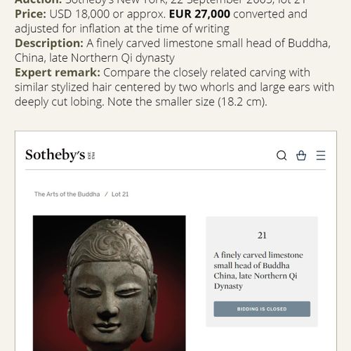 AN EXCEPTIONAL LIMESTONE HEAD OF BUDDHA, NORTHERN QI DYNASTY AN EXCEPTIONAL LIME&hellip;