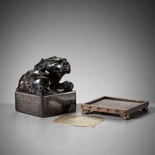 A LARGE 'BUDDHIST LION' SEAL, INSCRIBED WITH THE HEART SUTRA, QING DYNASTY GROSS&hellip;