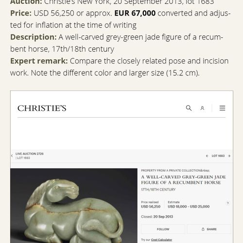 A GRAY AND BLACK NEPHRITE JADE FIGURE OF A HORSE, MING DYNASTY FIGURE DE CHEVAL &hellip;