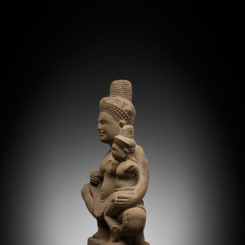 A RARE SANDSTONE FIGURE OF SHIVA AND SKANDA, ANGKOR PERIOD 罕见的沙石塑像，安国时期
高棉帝国，10-&hellip;