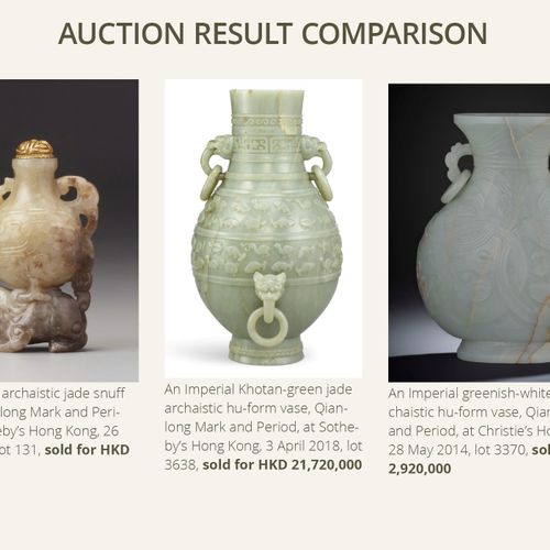 AN IMPERIAL CELADON AND RUSSET JADE 'CHILONG' RHYTON, QIANLONG MARK AND PERIOD R&hellip;