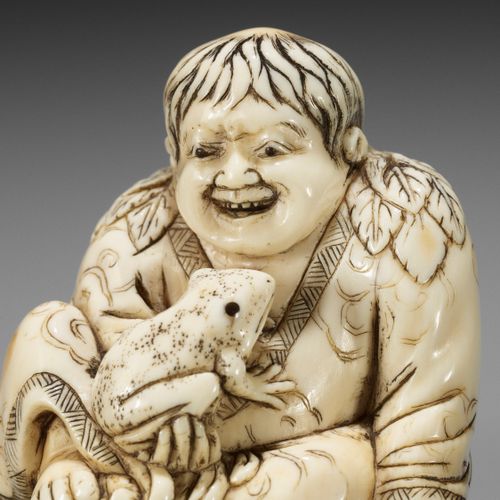 ? TOMOTADA: A RARE AND IMPORTANT IVORY NETSUKE OF GAMA SENNIN WITH HIS TOAD Ɏ TO&hellip;