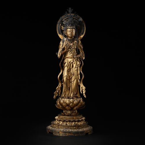 AN EXCEPTIONAL AND MONUMENTAL GILT WOOD FIGURE OF SEISHI BOSATSU AN EXCEPTIONAL &hellip;