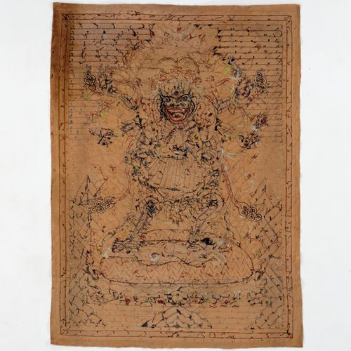 AN IMPRESSIVE SILK EMBROIDERED THANGKA OF MAHAKALA 令人印象深刻的玛哈卡拉丝绸刺绣唐卡

内蒙古，约1780-&hellip;