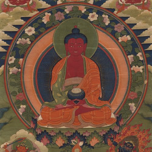 A THANGKA OF RED AMITHABA, TIBET, 18TH-19TH CENTURY 红色阿弥陀佛的唐卡，西藏，18-19世纪

画布上涂色和&hellip;