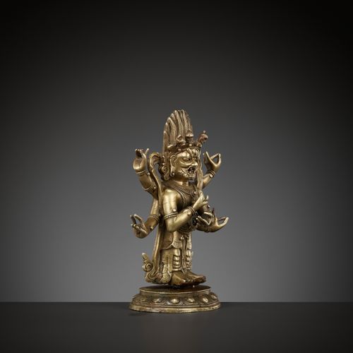 A COPPER-INLAID BRONZE FIGURE OF CINTANAMI MAHAKALA, 17TH-18TH CENTURY 铜镀金马哈卡拉铜像&hellip;