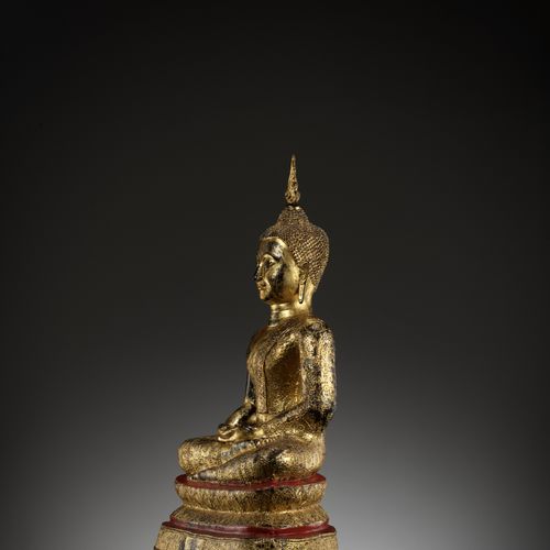 A GILT-LACQUERED BRONZE FIGURE OF SEATED BUDDHA SHAKYAMUNI, RATTANAKOSIN KINGDOM&hellip;