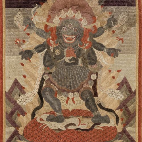 AN IMPRESSIVE SILK EMBROIDERED THANGKA OF MAHAKALA AN IMPRESSIVE SILK EMBROIDERE&hellip;